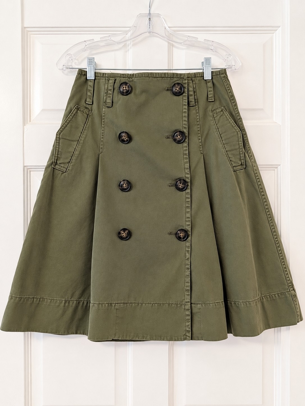 J. Crew Olive Army Green  Double-Breasted Pleated A-Line Skirt